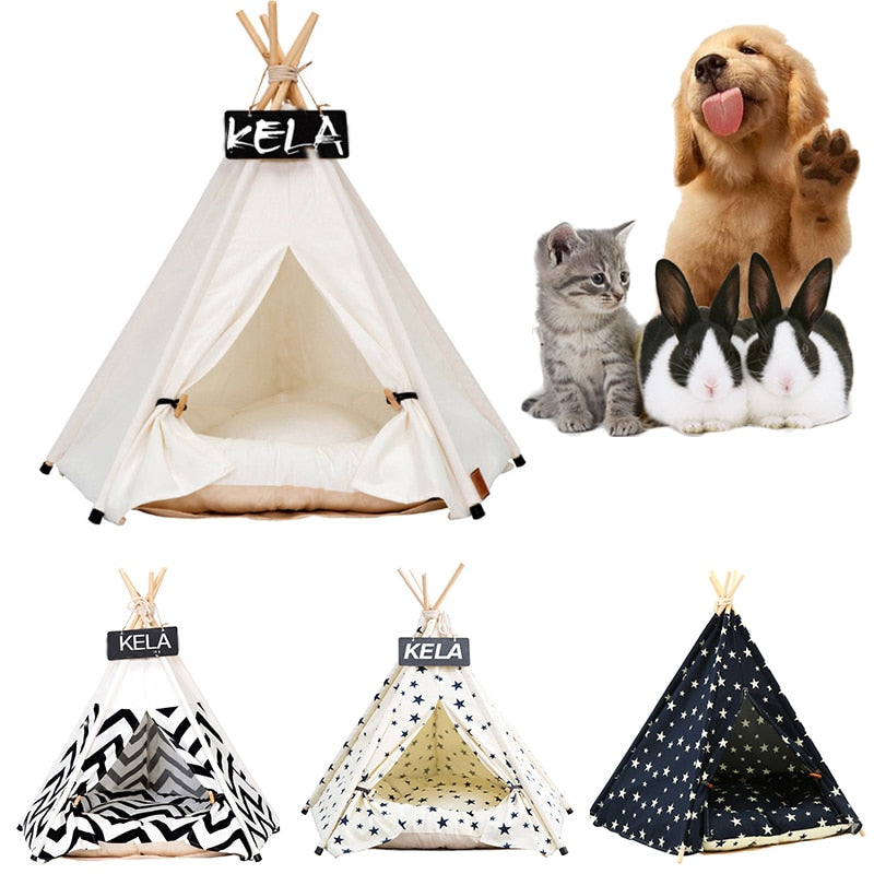 Pet Tent House Cat Bed Portable Teepee With Thick Cushion And 6 Colors Available For Dog Puppy Excursion Outdoor Indoor