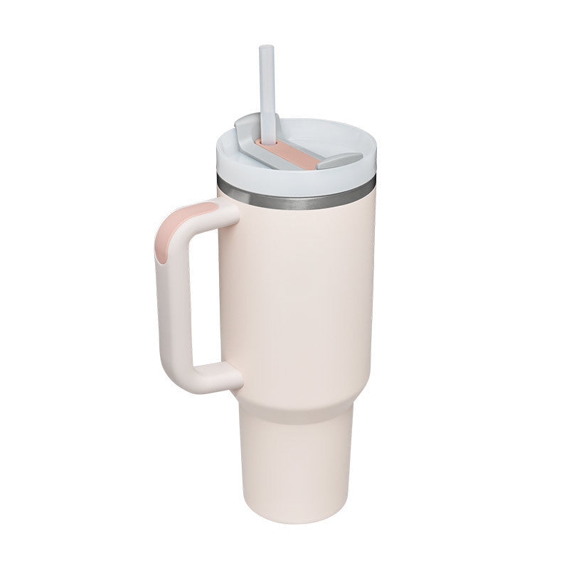 Gobelet isotherme de 113 cl avec poignée et paille, en acier inoxydable, anti-fuite, avec couvercle, idéal pour la voiture, la salle de sport, le bureau ou les voyages.