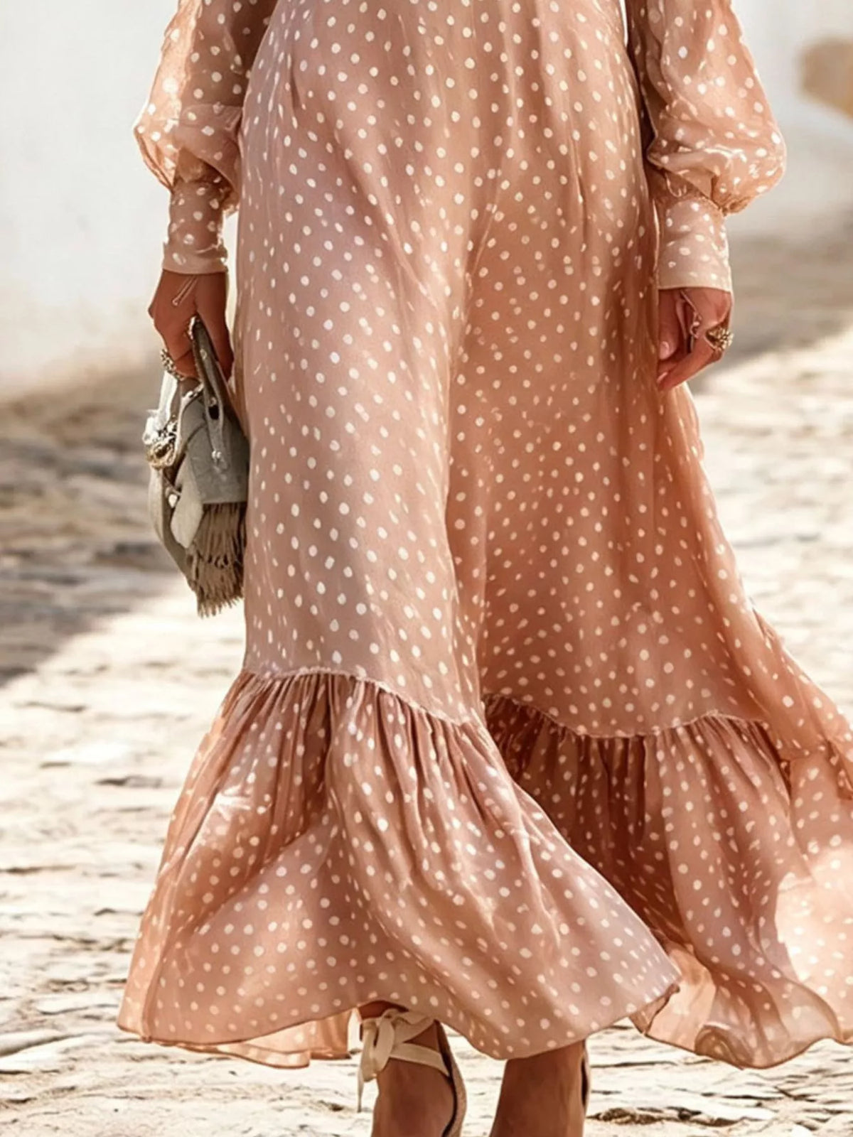 Polka-dot ruffle maxi dress