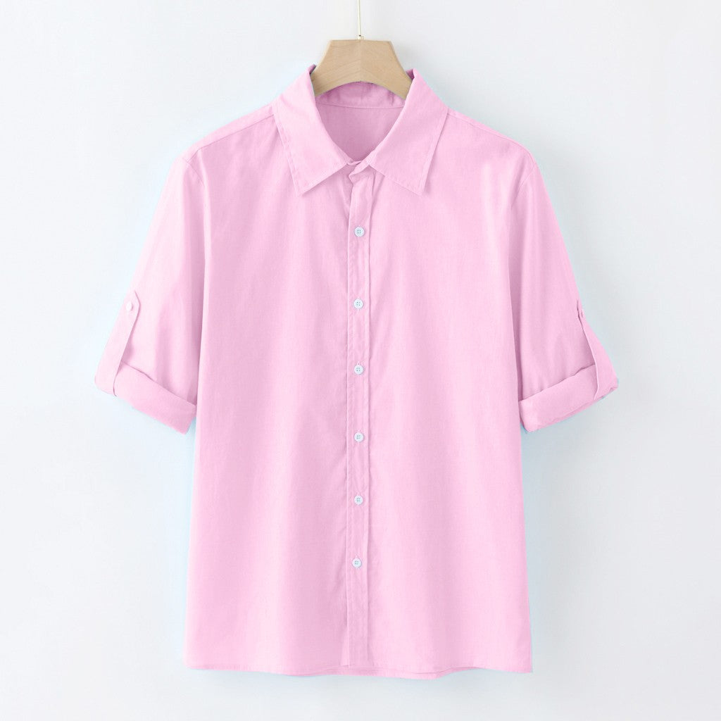Relaxed spread collar shirt, Pink, flat