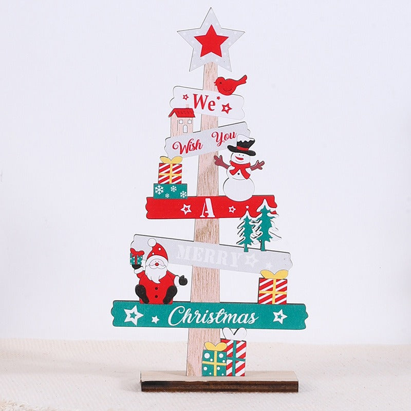 Christmas desktop decoration with English letters wooden plaques elderly people snowmen dwarves elderly people wooden ornaments