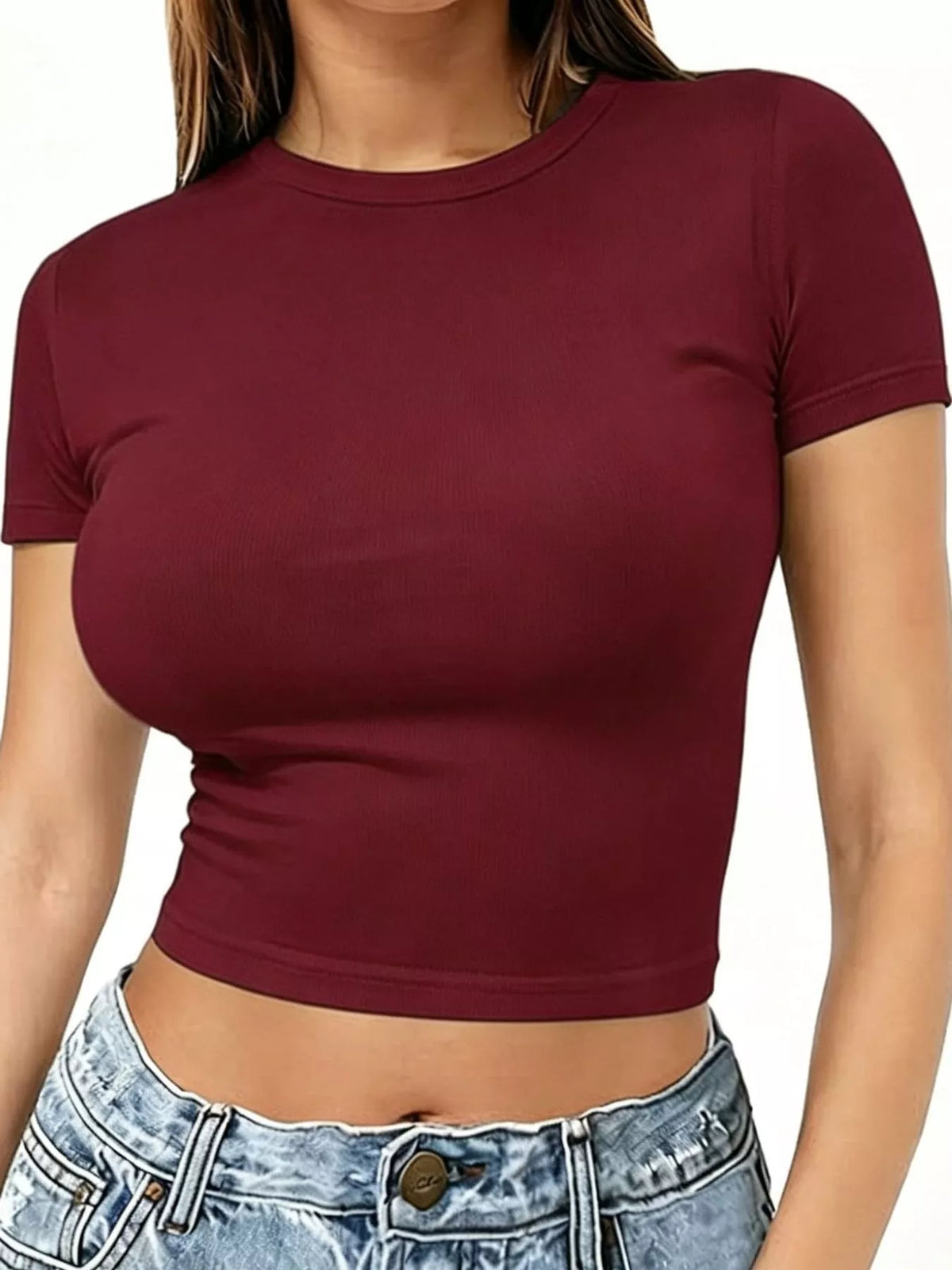 Fitted crew crop tee – burgundy