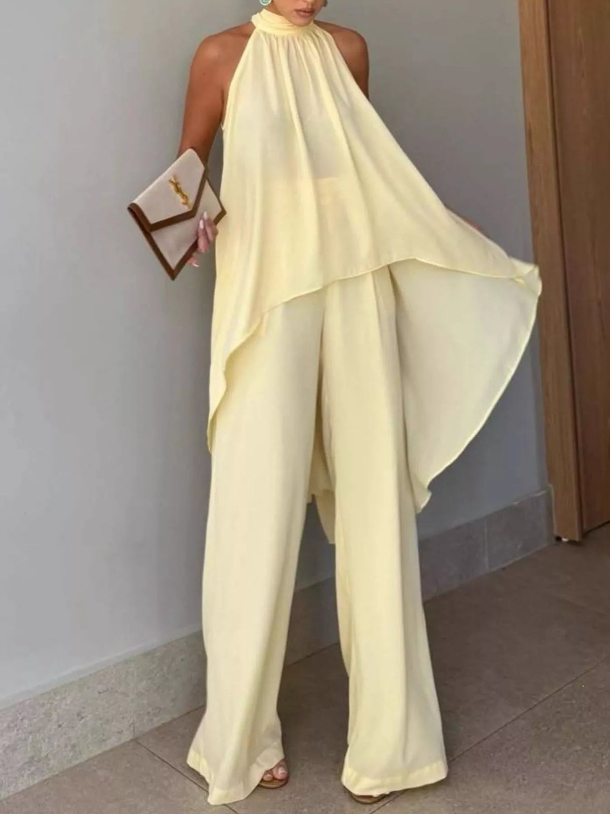 Sleeveless top and wide leg trouser set