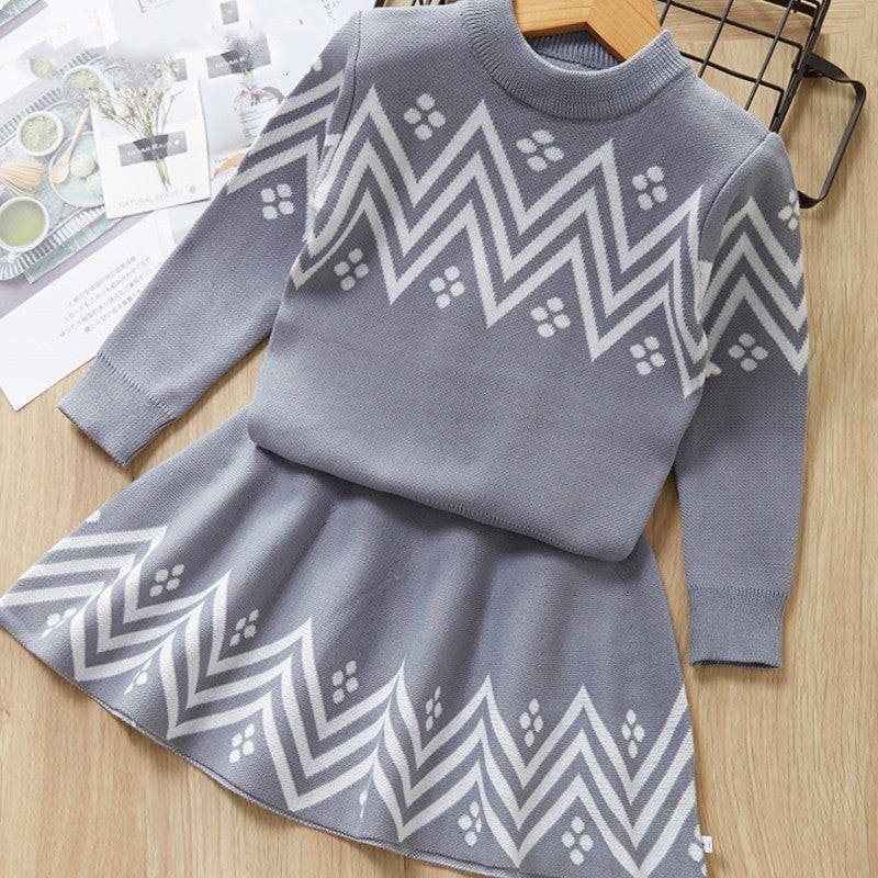 Kids' knit sweater and skirt set