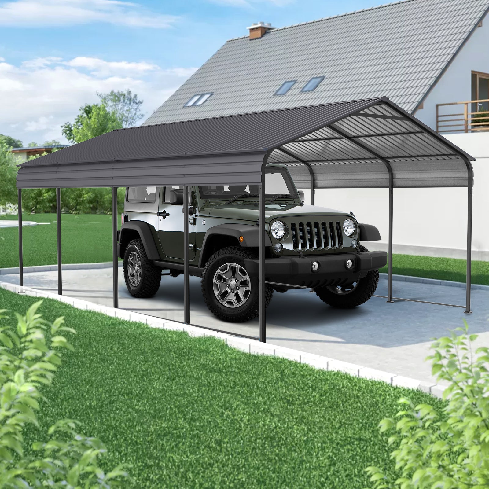 Metal Carport 12 ×20 FT Heavy Duty with Galvanized Steel Roof Metal Garage Canopy