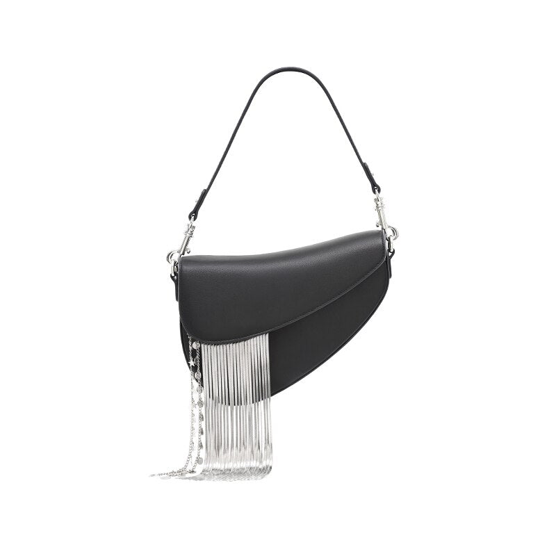 New Cowhide Women's Bag Autumn And Winter Unique Design Tassel Bag Personality Fashion Messenger Bag