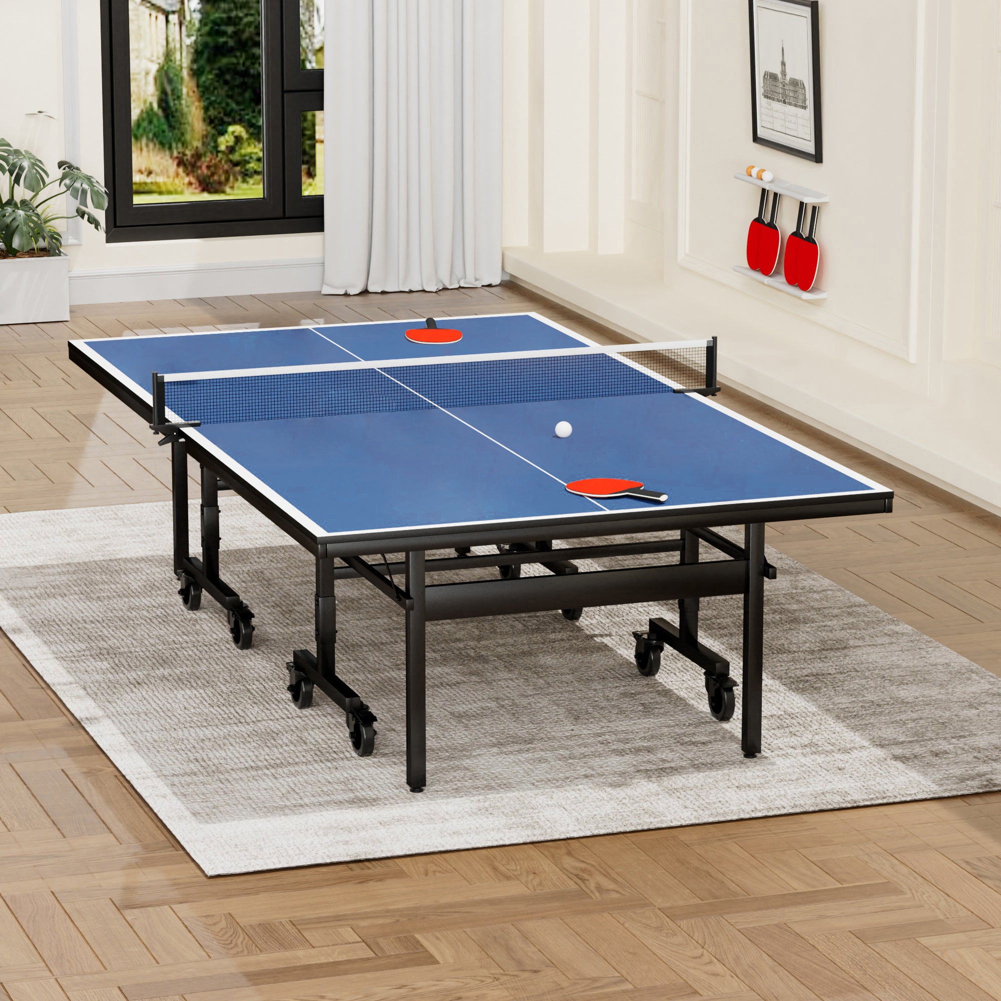 Table tennis 15mm professional MDF indoor table with table tennis net and racket 108 "x 60" x 30“