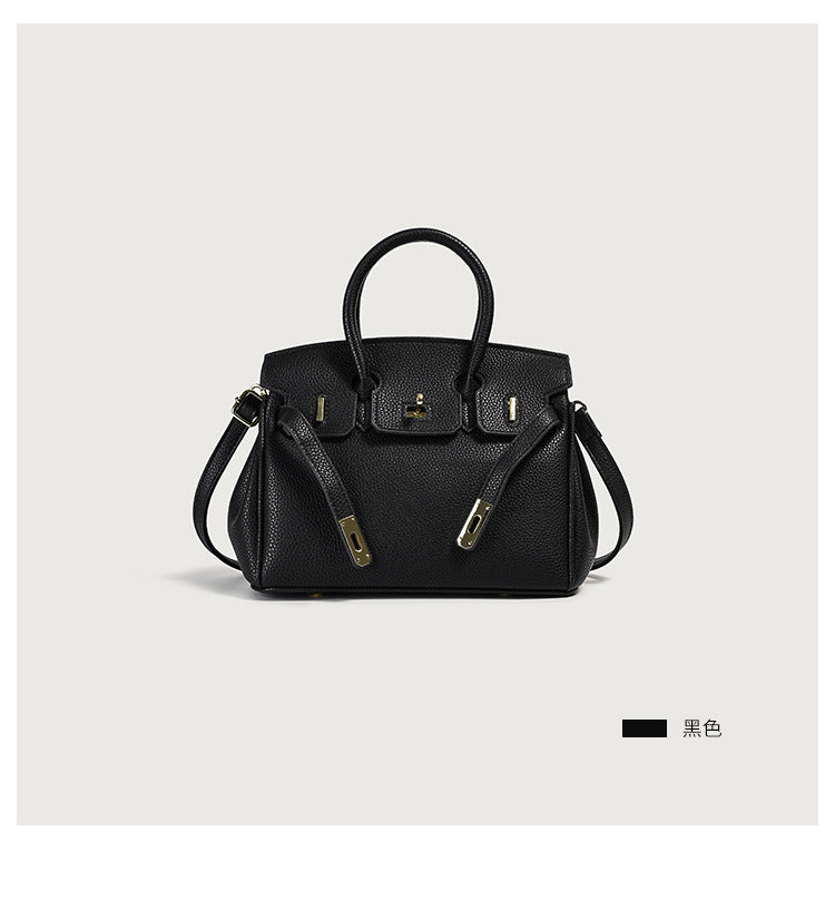 Vegan leather top-handle tote – black