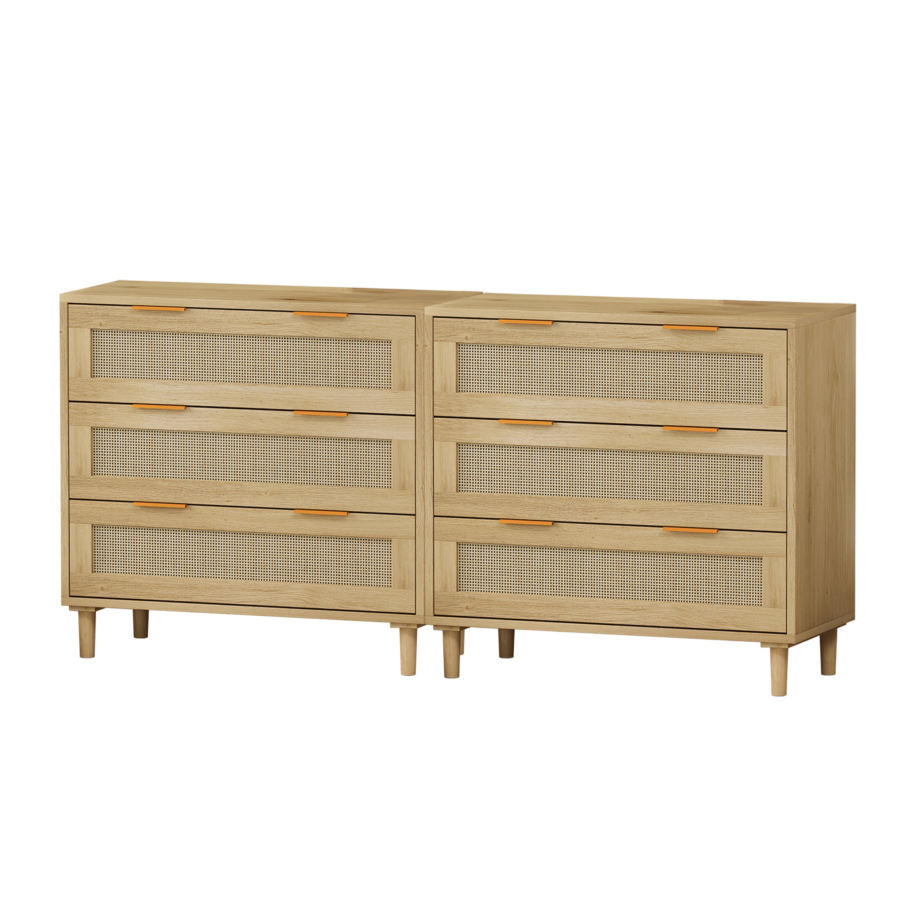 3-Drawers Rattan Storage Cabinet Rattan Drawer (Set of 2),for Bedroom,Living Room,Dining Room,Hallways,Oak