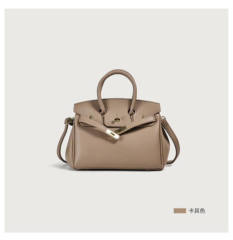 Vegan leather top-handle tote – khaki