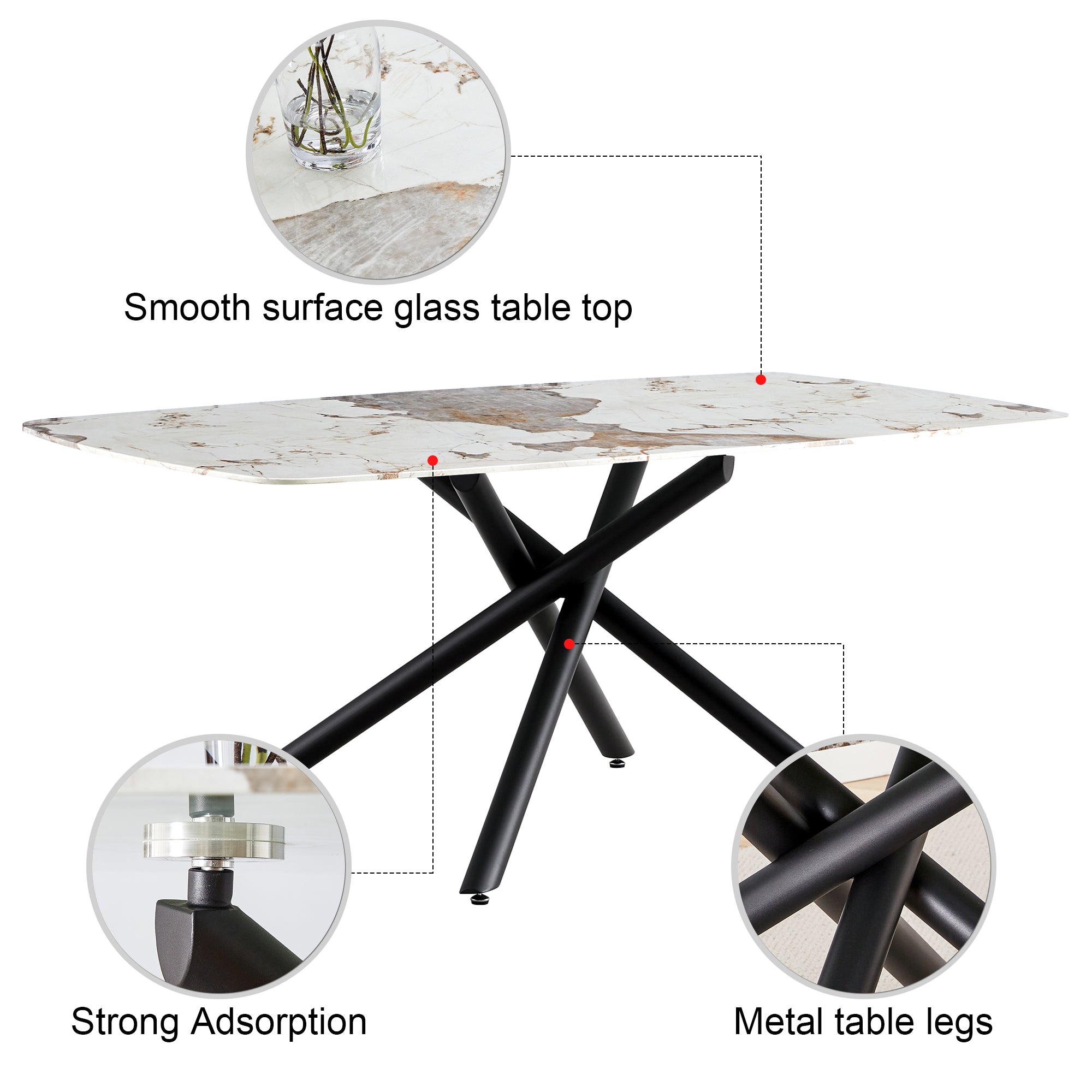 Large rectangular imitation marble dining table 6-8 seats 0.39 "black artificial marble countertop