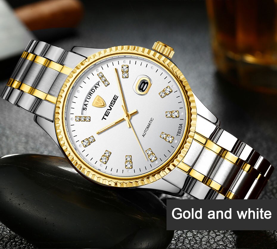 Tevise Men Luxury Golden Automatic Mechanical Watch Men Stainless steel Date Business Wristwatch Relogio Masculino