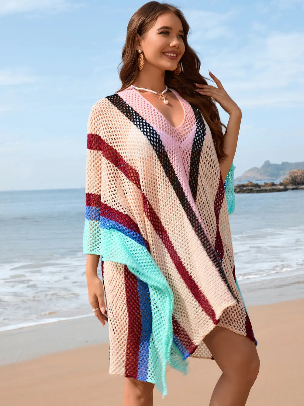 Women's Splicing Hollow Beach Skirt Loose Bikini Hoodie for Women