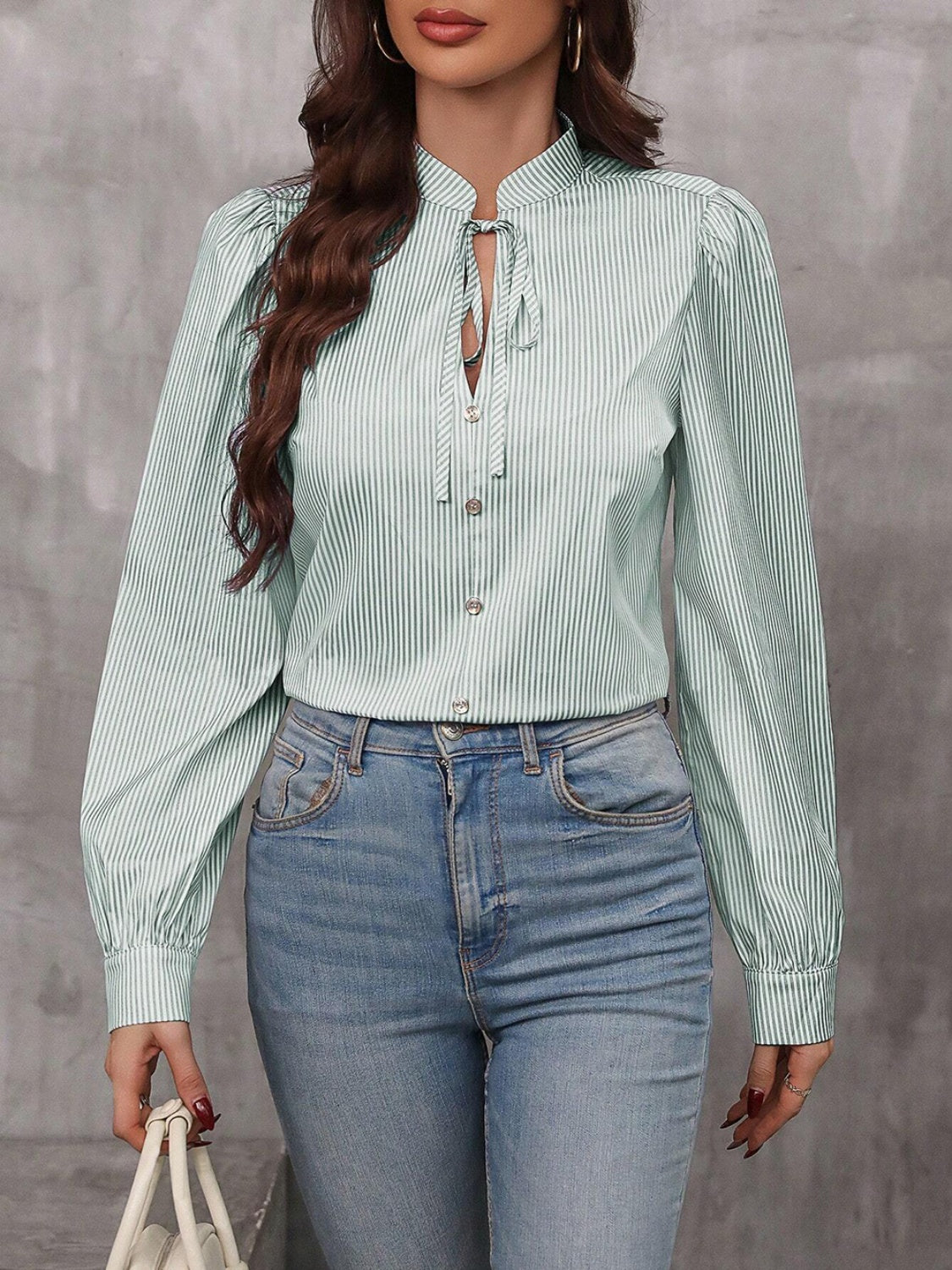 Striped tie neck blouse