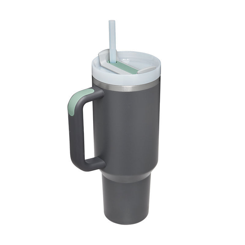 Gobelet isotherme de 113 cl avec poignée et paille, en acier inoxydable, anti-fuite, avec couvercle, idéal pour la voiture, la salle de sport, le bureau ou les voyages.