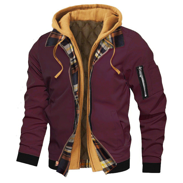 Autumn And Winter Thick Plus Size Men's Solid Color Hooded Jacket