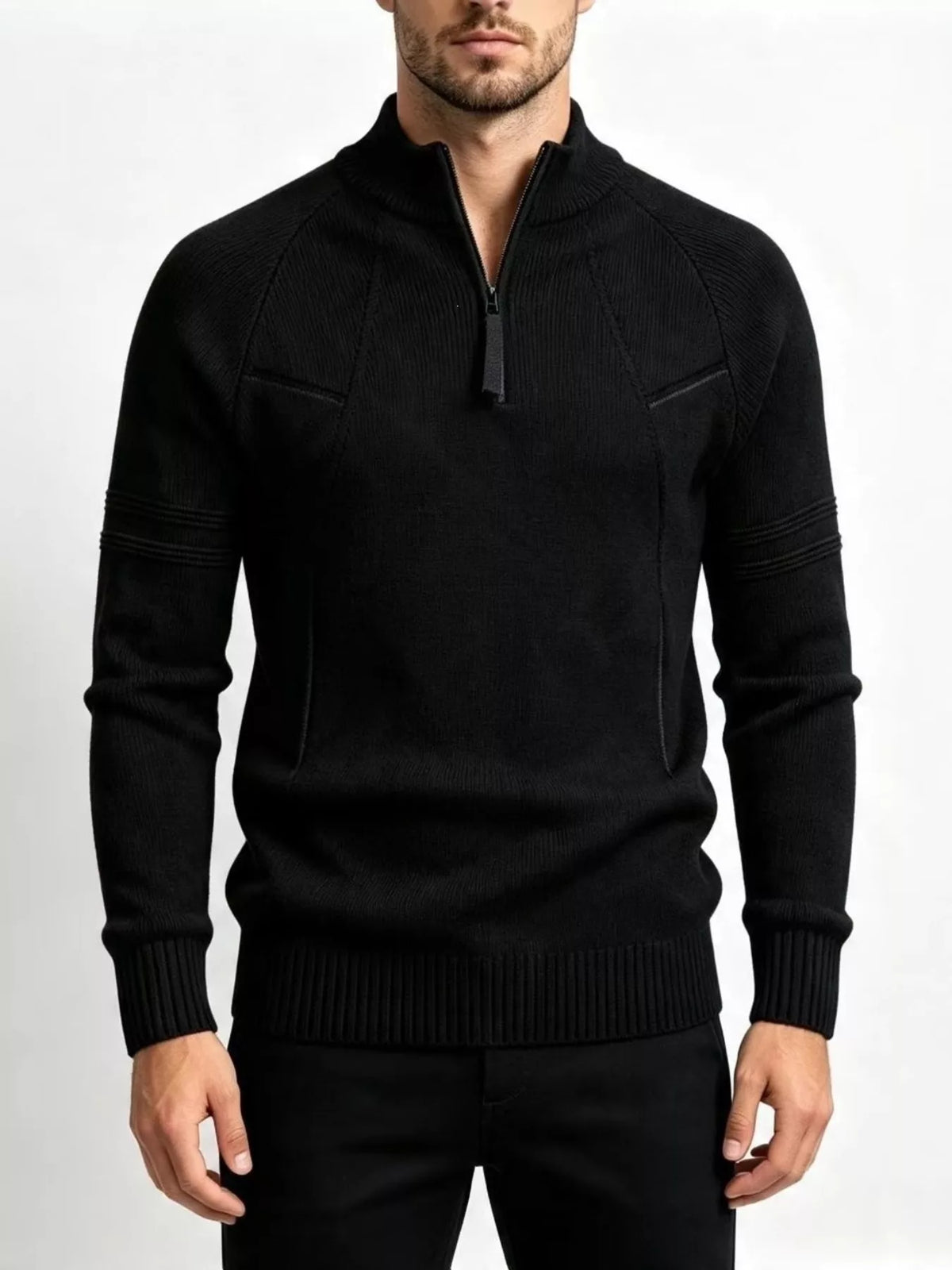 Ribbed quarter-zip sweater – black