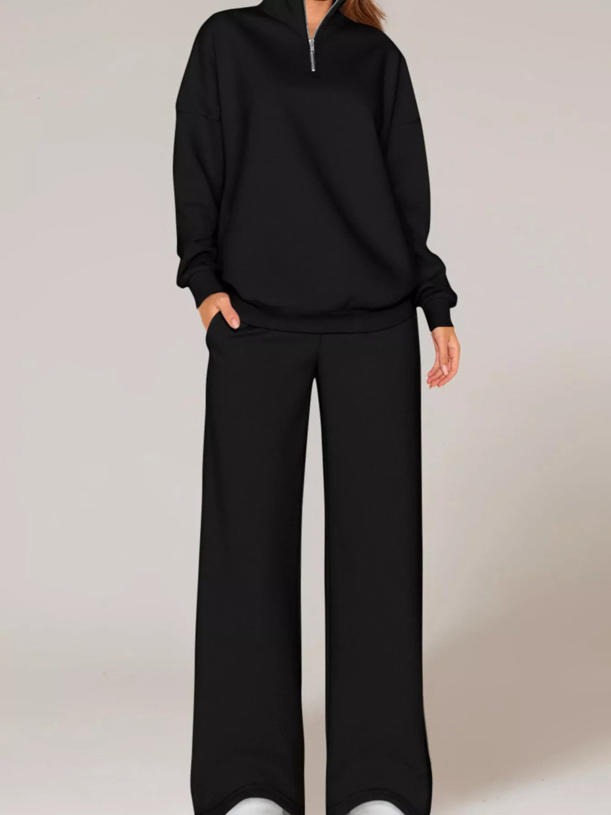 Half-zip sweatshirt set – black
