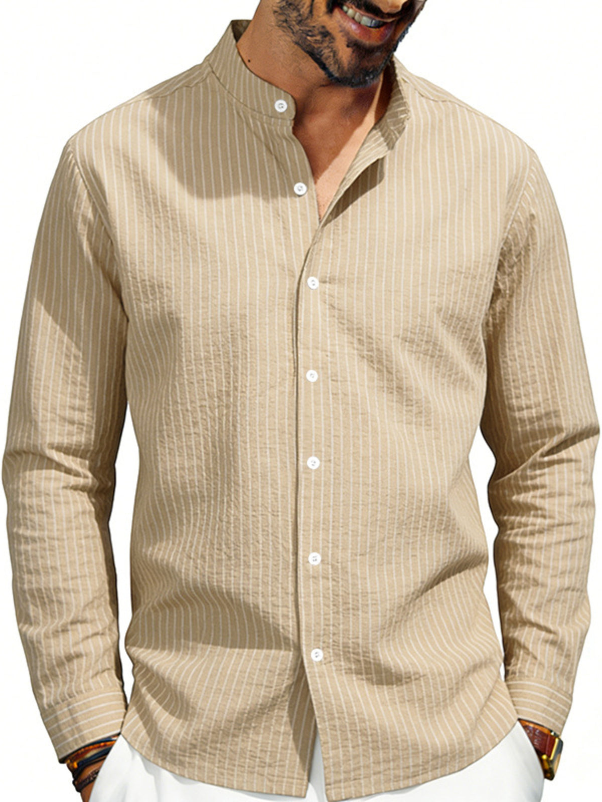 Striped long-sleeve shirt – khaki