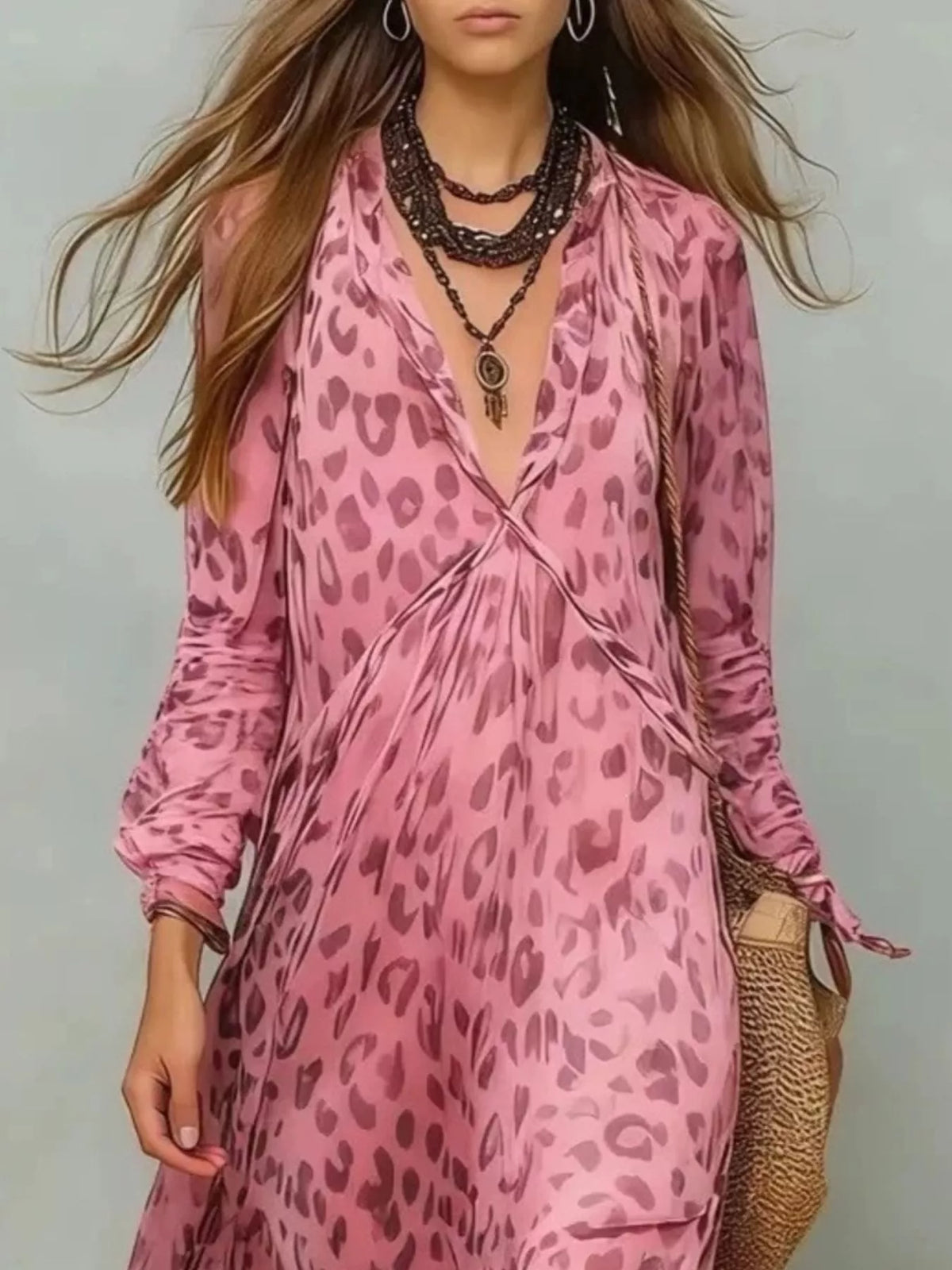 Leopard print V-neck maxi dress