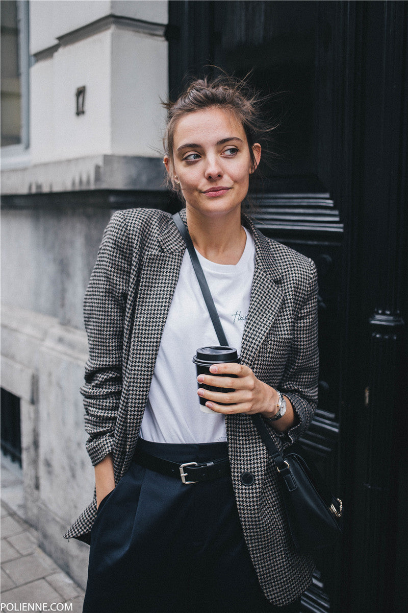 Houndstooth wool-blend coat