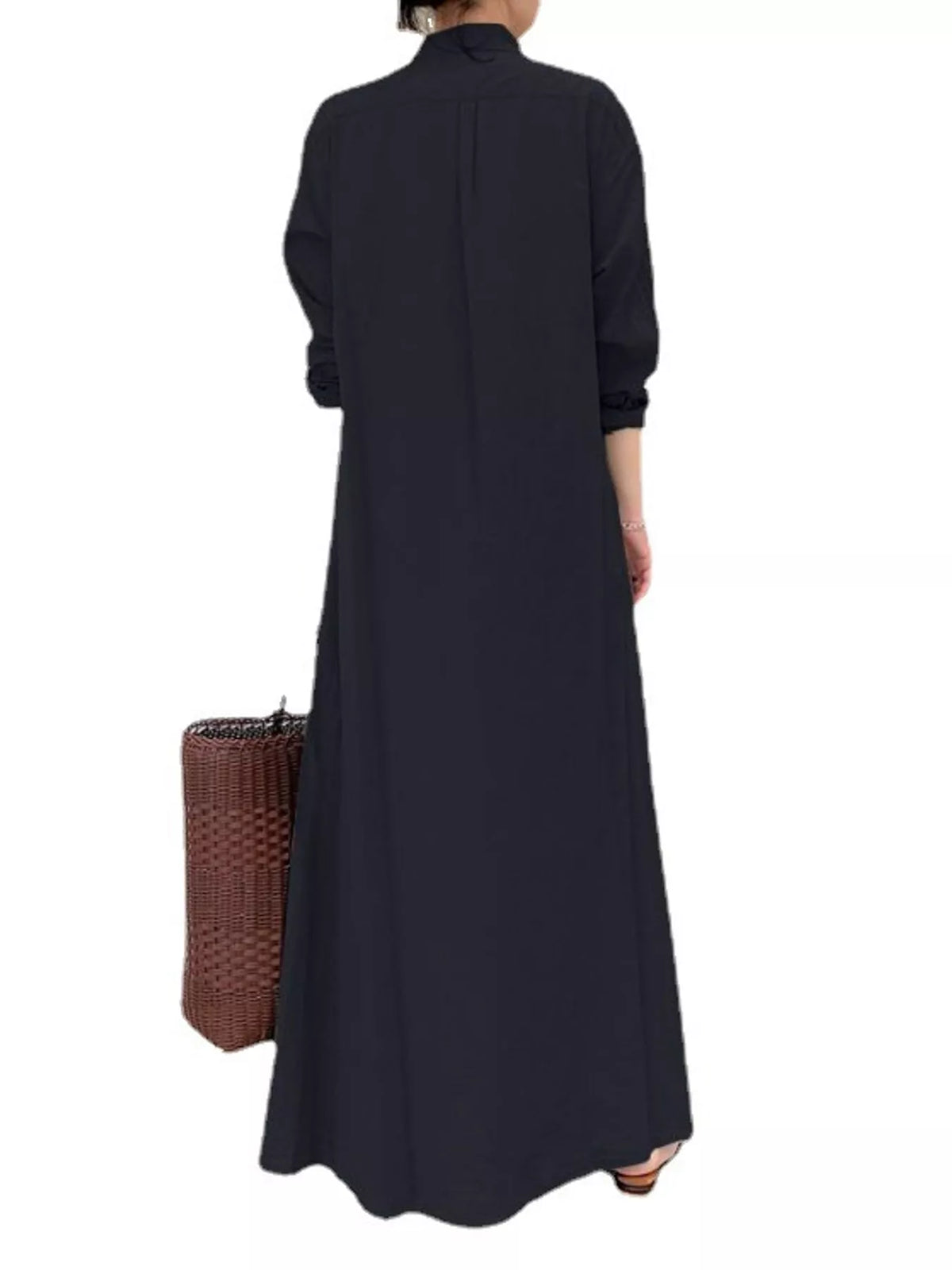 Button front long sleeve maxi shirt dress