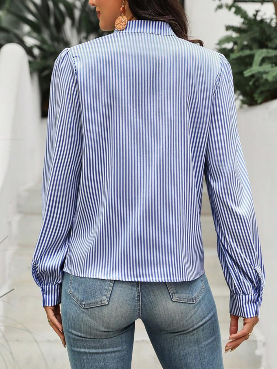 Striped tie neck blouse