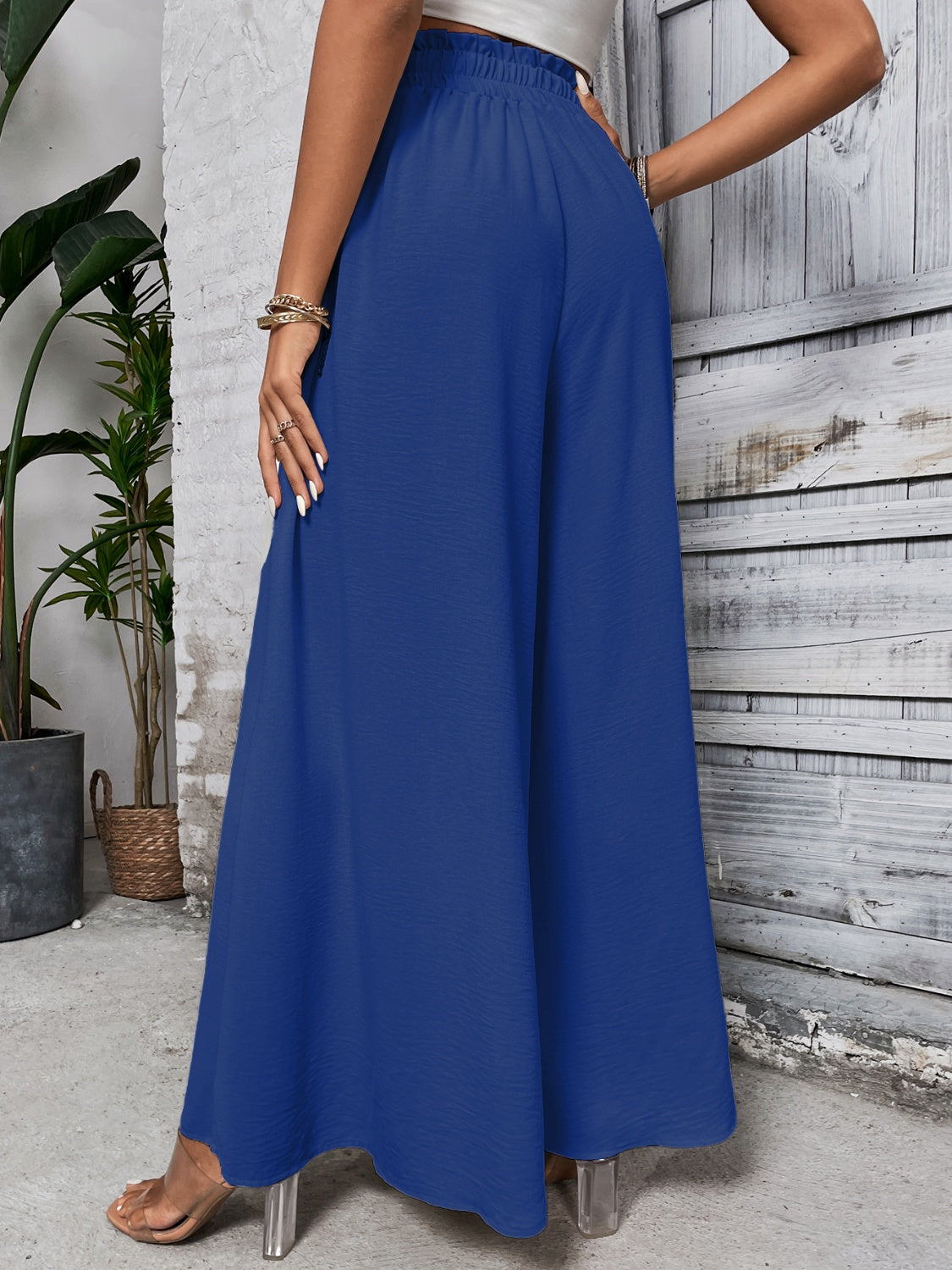 Tied high waist wide leg pants