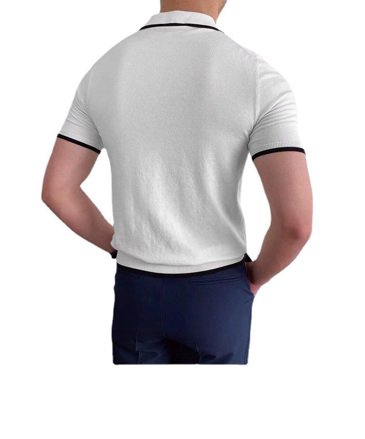 Tipped knit polo, White, back
