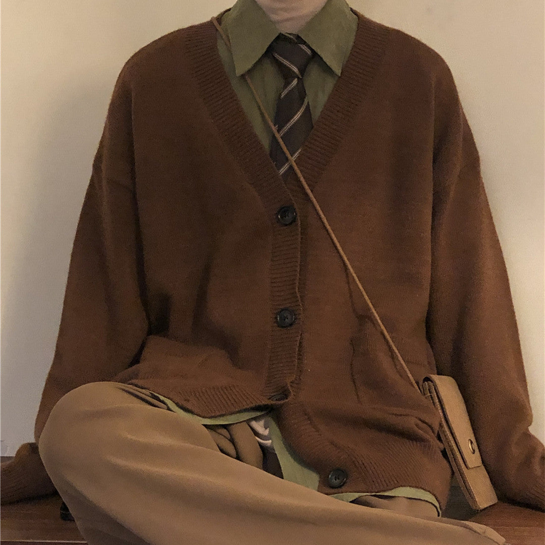 Relaxed V neck cardigan, Coffee, front