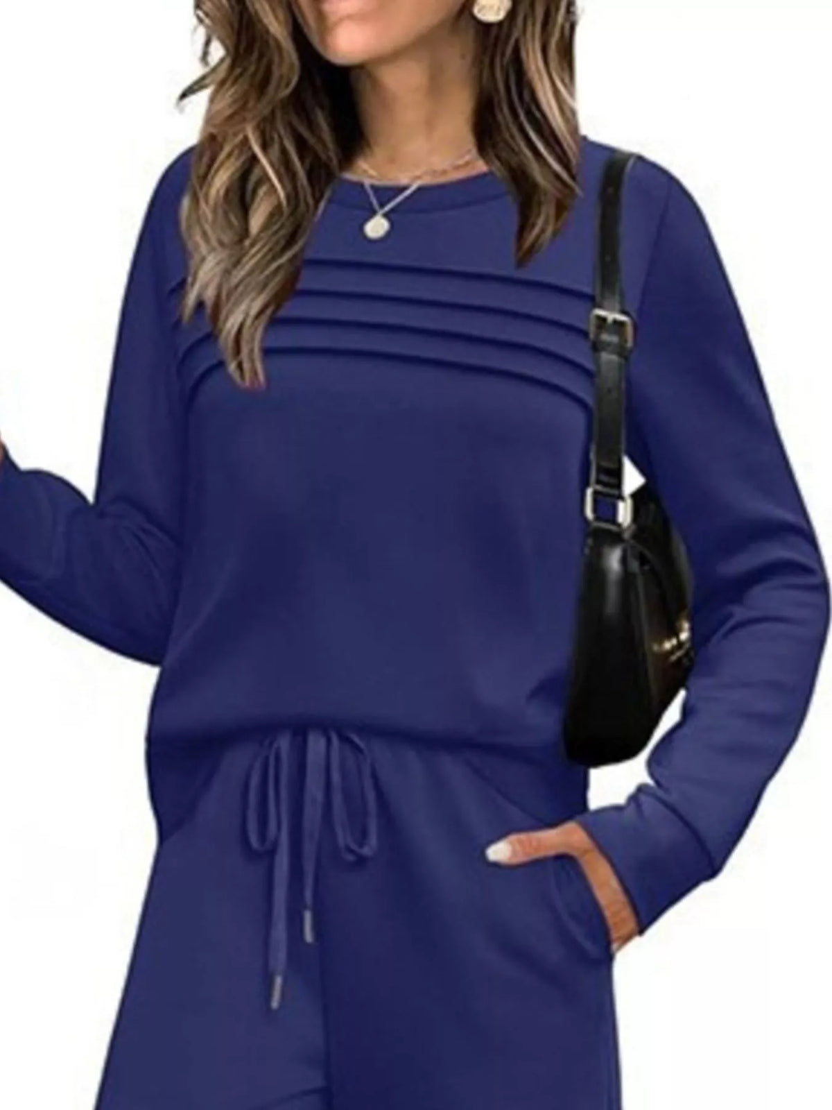Long sleeve round neck top and pants set