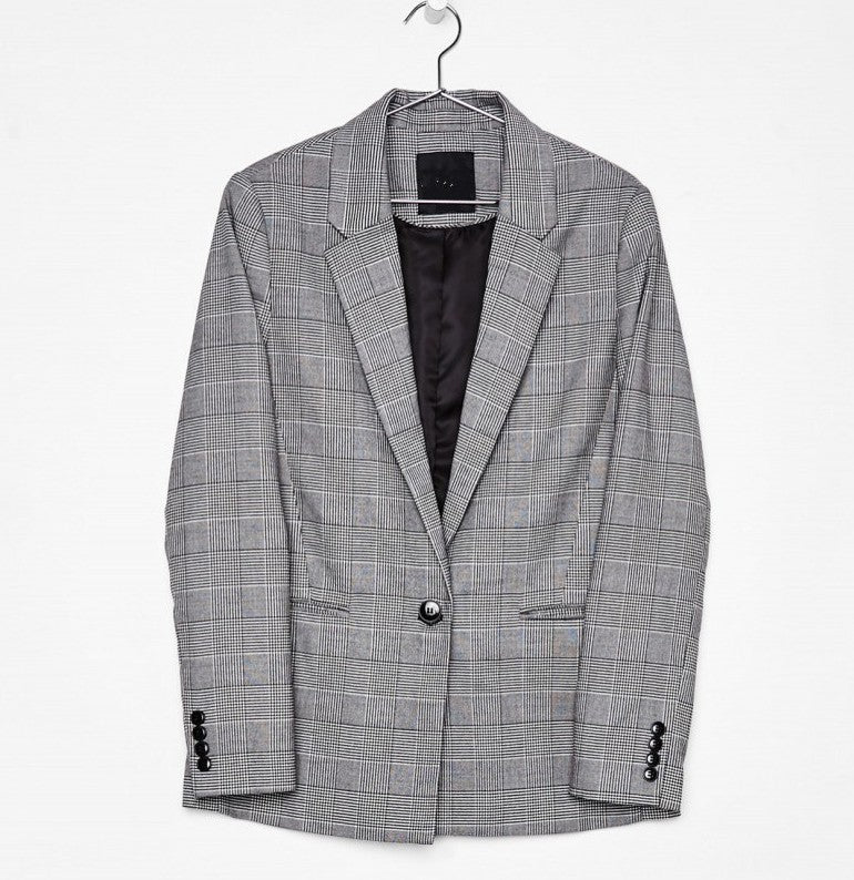 Checked one-button blazer