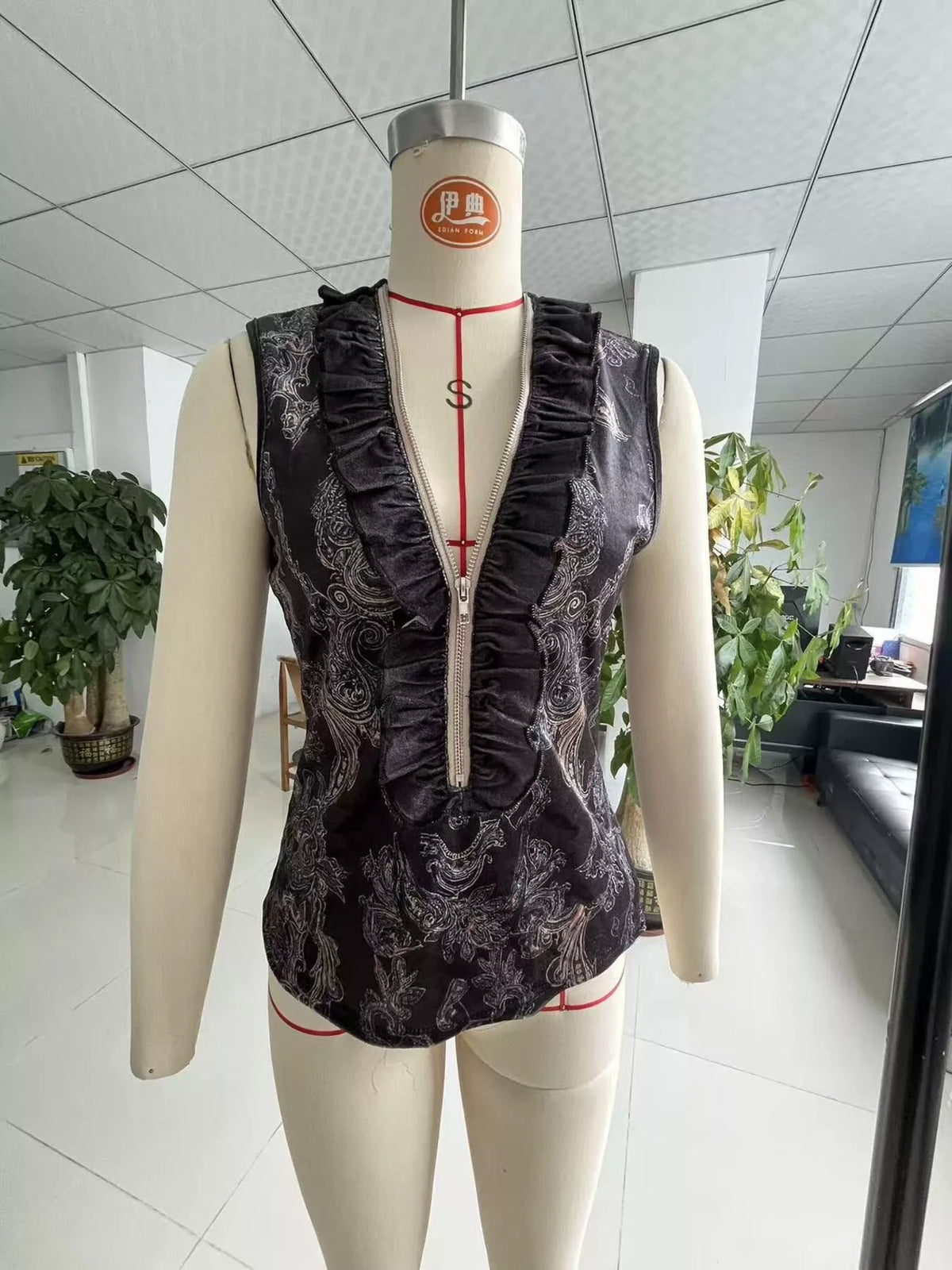 Paisley ruffle zip tank