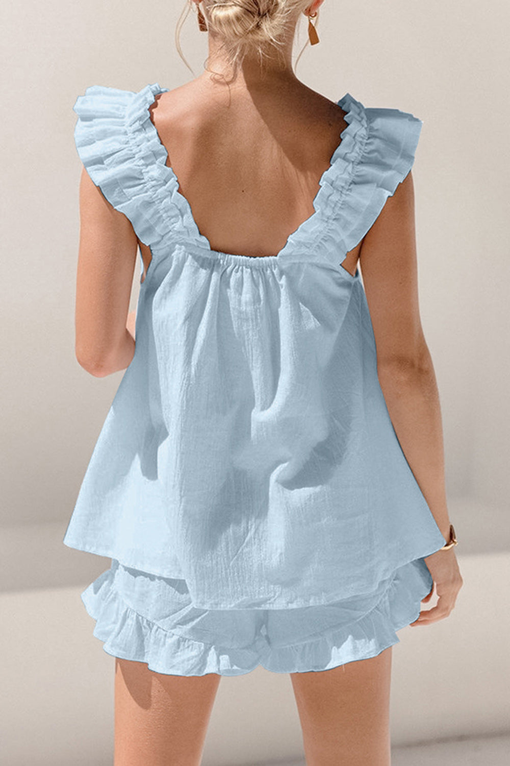 Ruffled Square Neck Top and Shorts Set