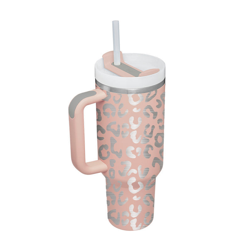 Gobelet isotherme de 113 cl avec poignée et paille, en acier inoxydable, anti-fuite, avec couvercle, idéal pour la voiture, la salle de sport, le bureau ou les voyages.