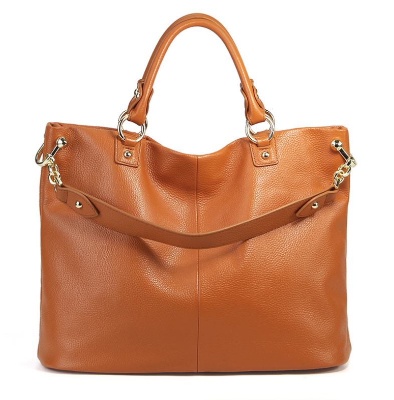 Slouchy leather top handle tote, Cognac, front