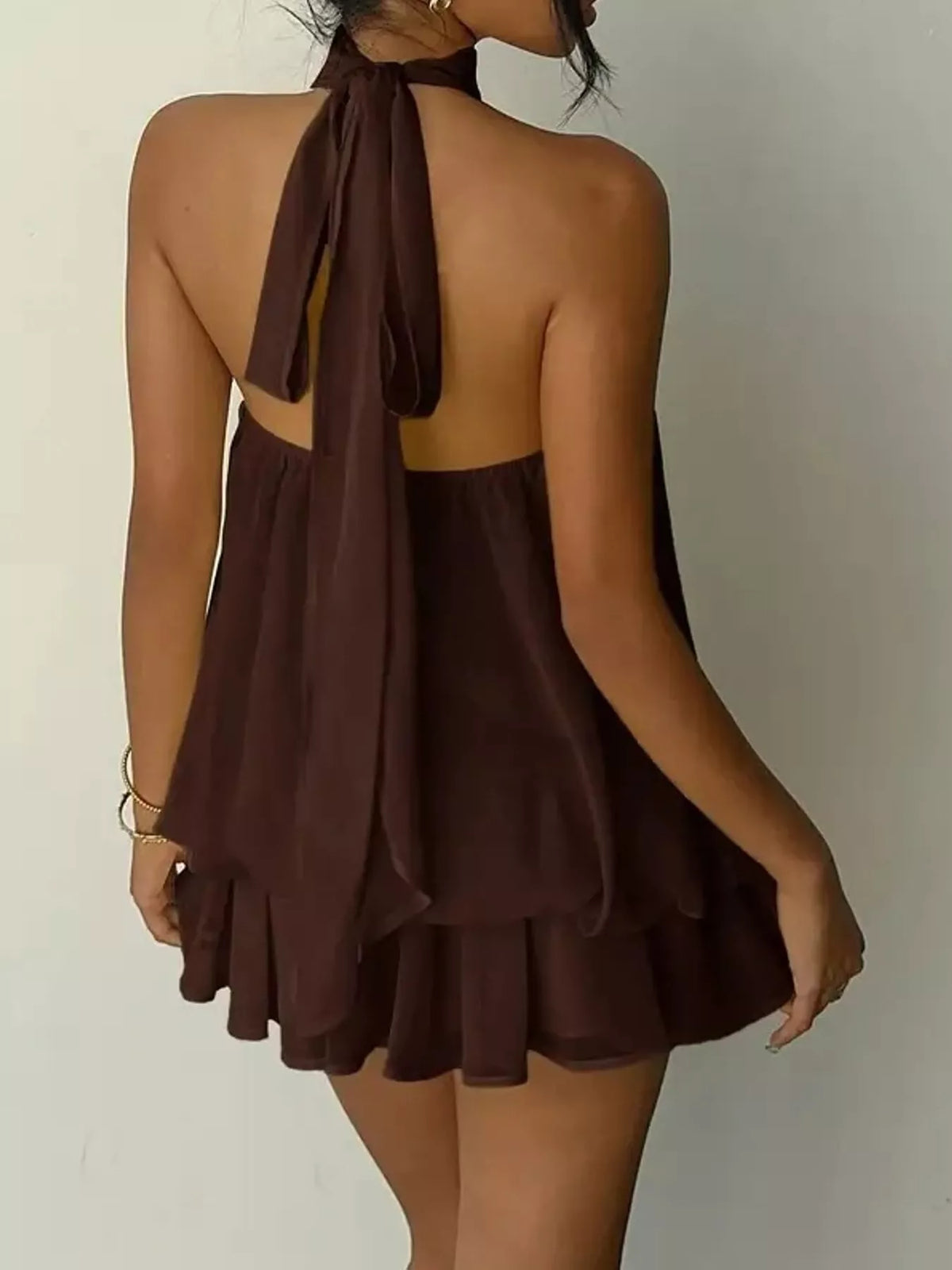 Ruched halter mini dress