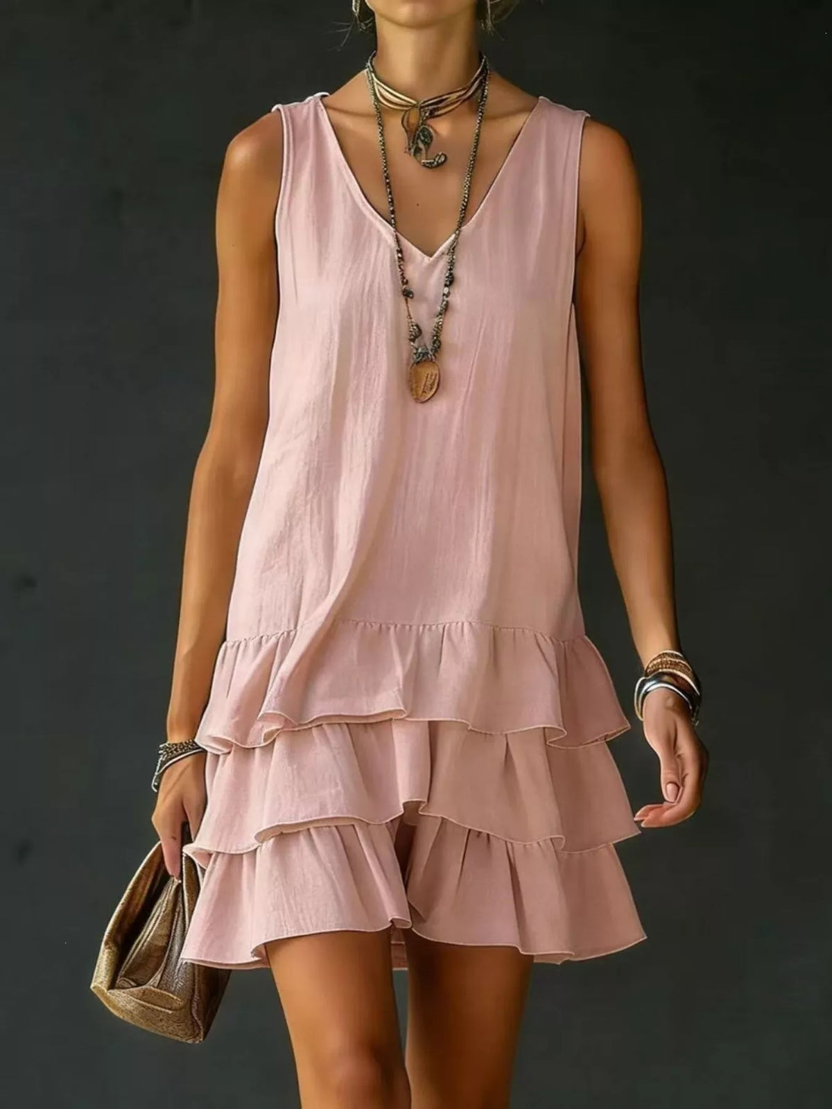 Ruffle-hem sleeveless dress – pink