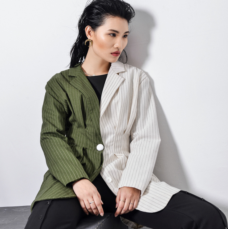 Striped longline belted blazer