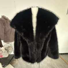 Plush teddy coat – black