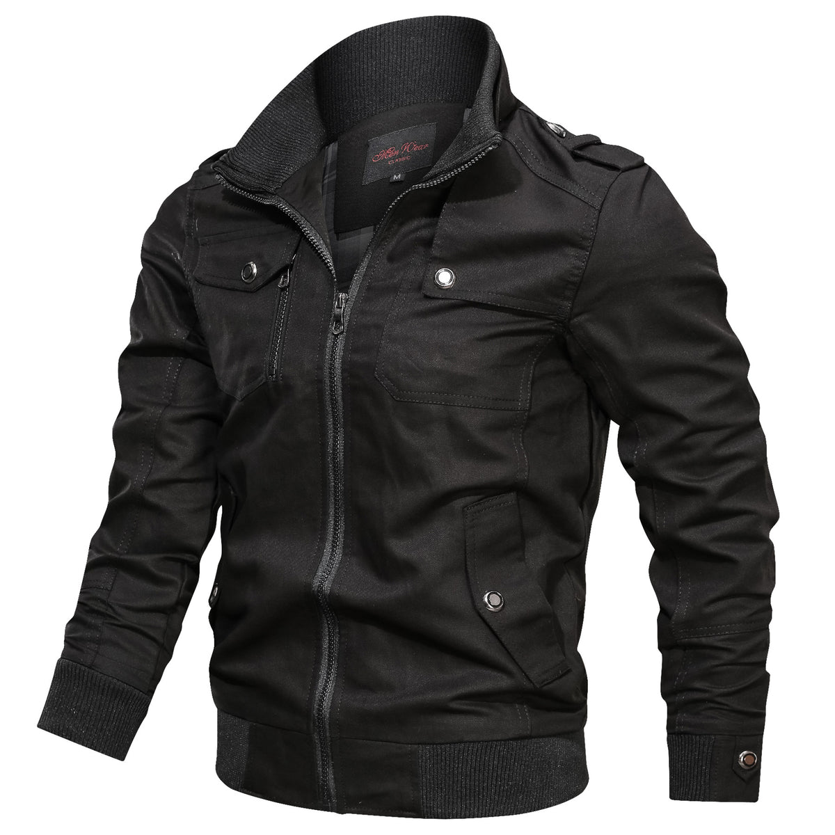 Stand collar field jacket, Black, front