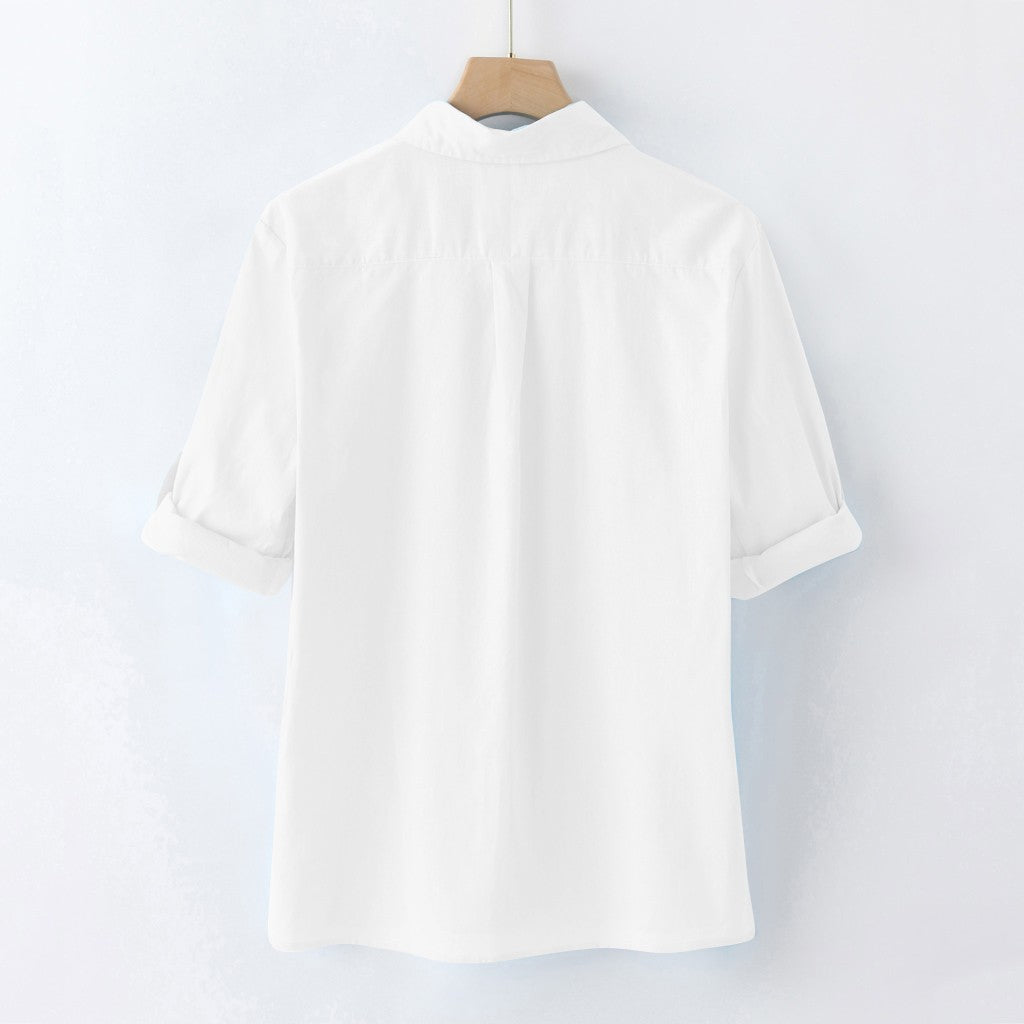 Relaxed spread collar shirt, White, flat