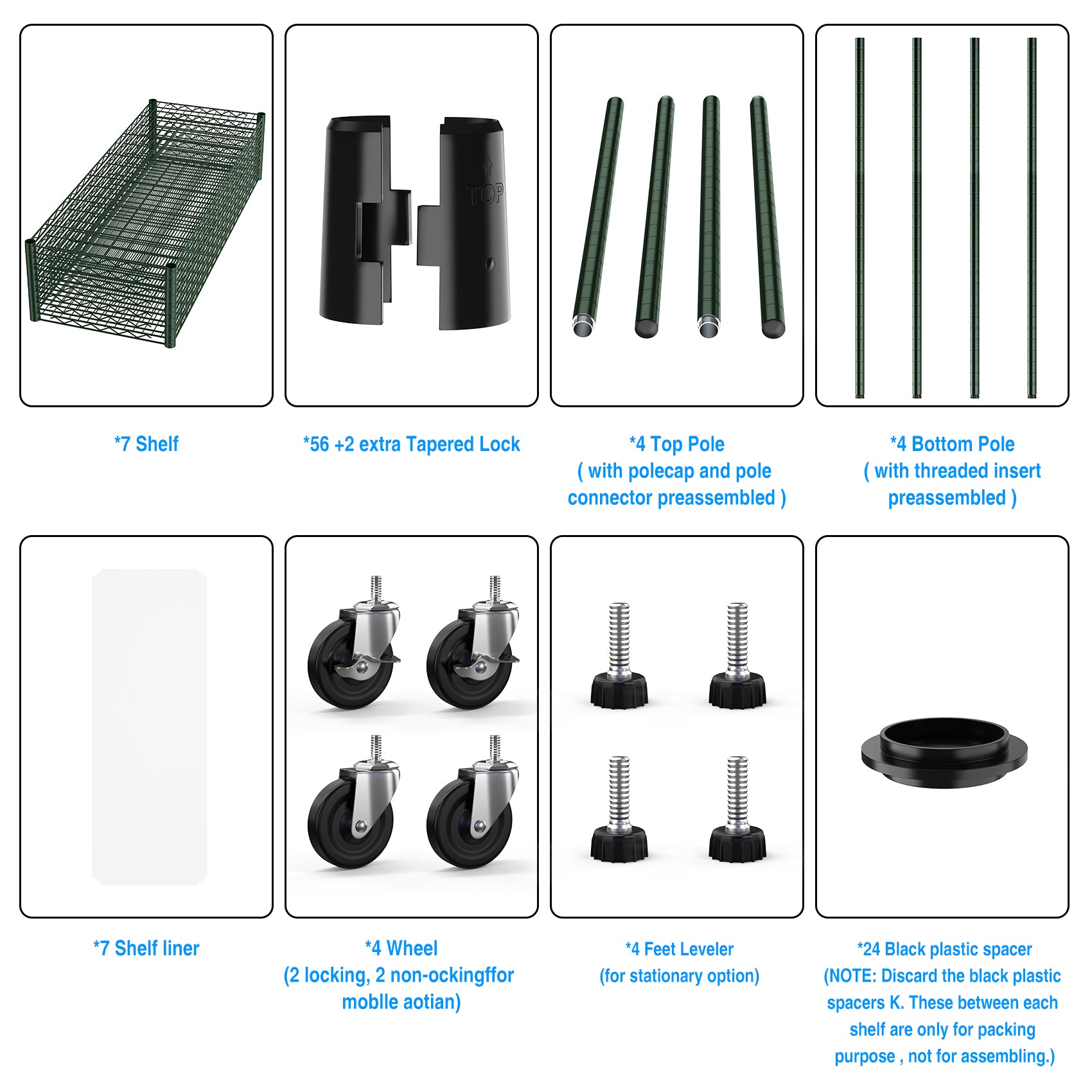 7 Tier Wire Shelving Unit 2450 LBS NSF Height Adjustable Metal Garage Storage Shelves with Wheels Green