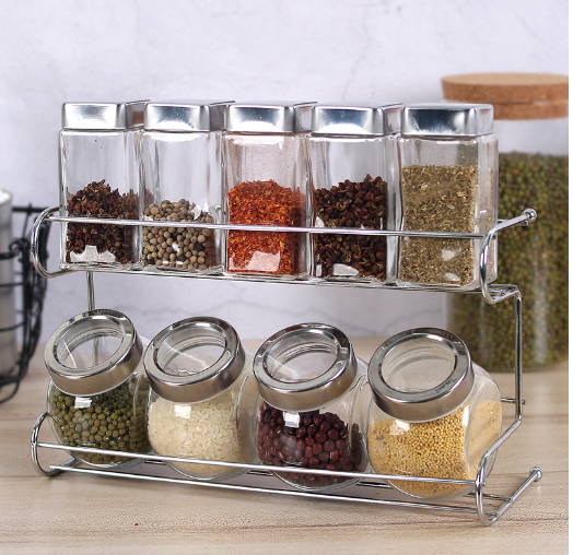 Glass spice jar rack