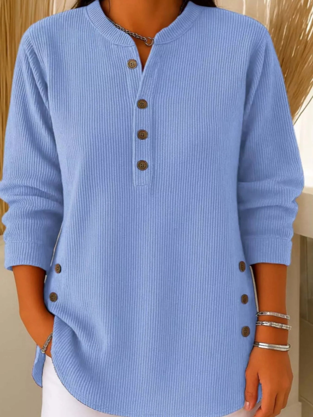 Corduroy button top – blue