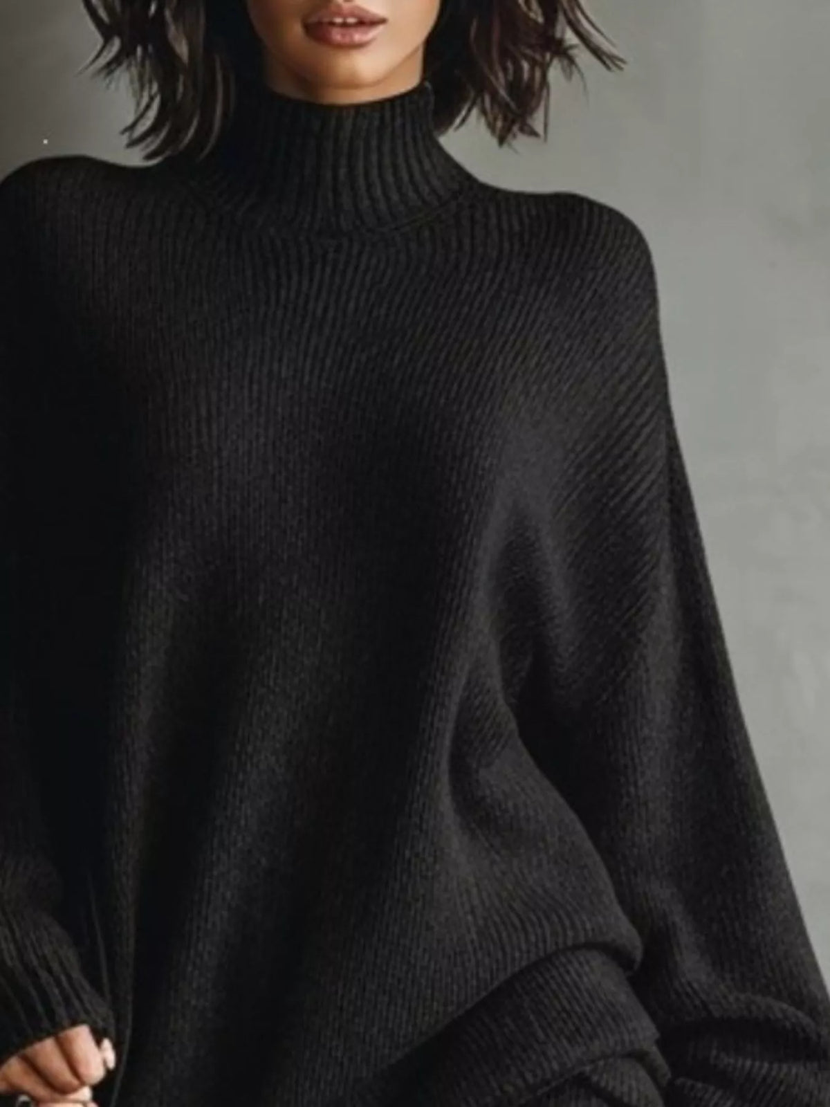 Oversized mock neck long sleeve sweater dress