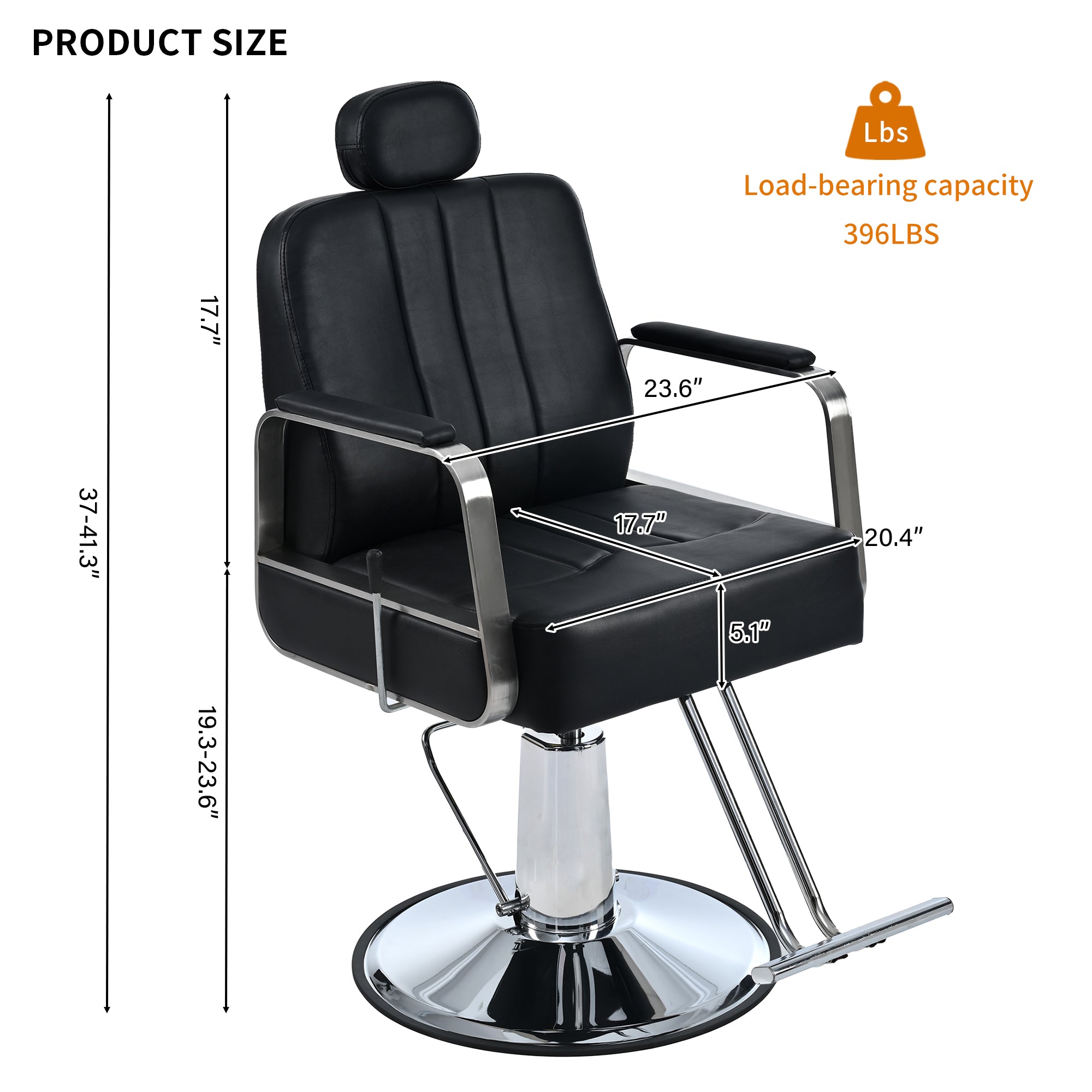 Advanced reclining hair salon chair with heavy-duty hydraulic pump, 360 ° rotation, maximum weight capacity of 400 pounds, bla