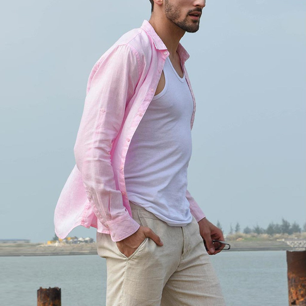 Relaxed spread collar shirt, Pink, front