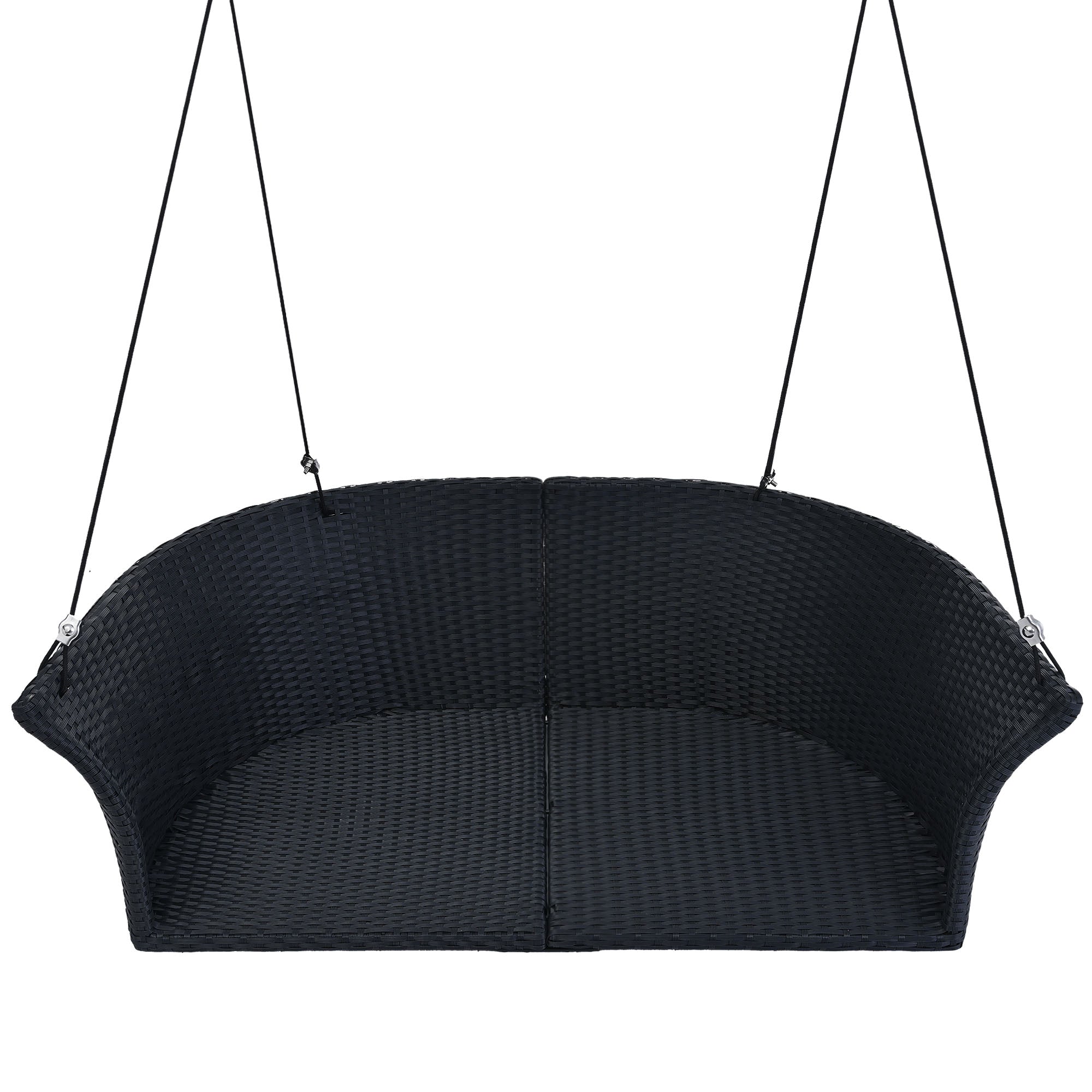 GO 51.9" 2-Person Hanging Seat, Rattan Woven Swing Chair, Porch Swing With Ropes, Black Wicker And White Cushion