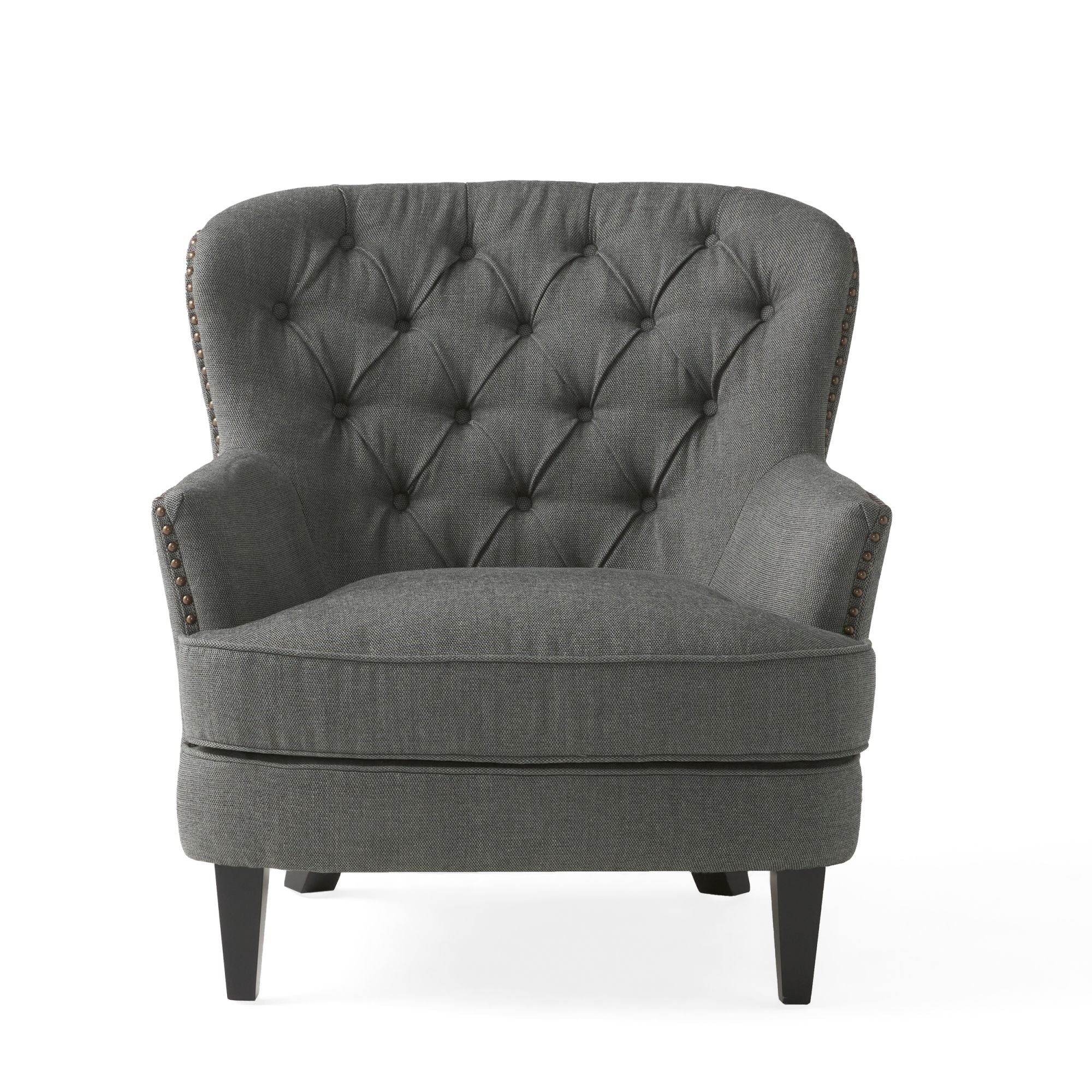 Modern grey fabric club chair and Ottoman set, stylish cushioned armchair, paired with Ottoman style